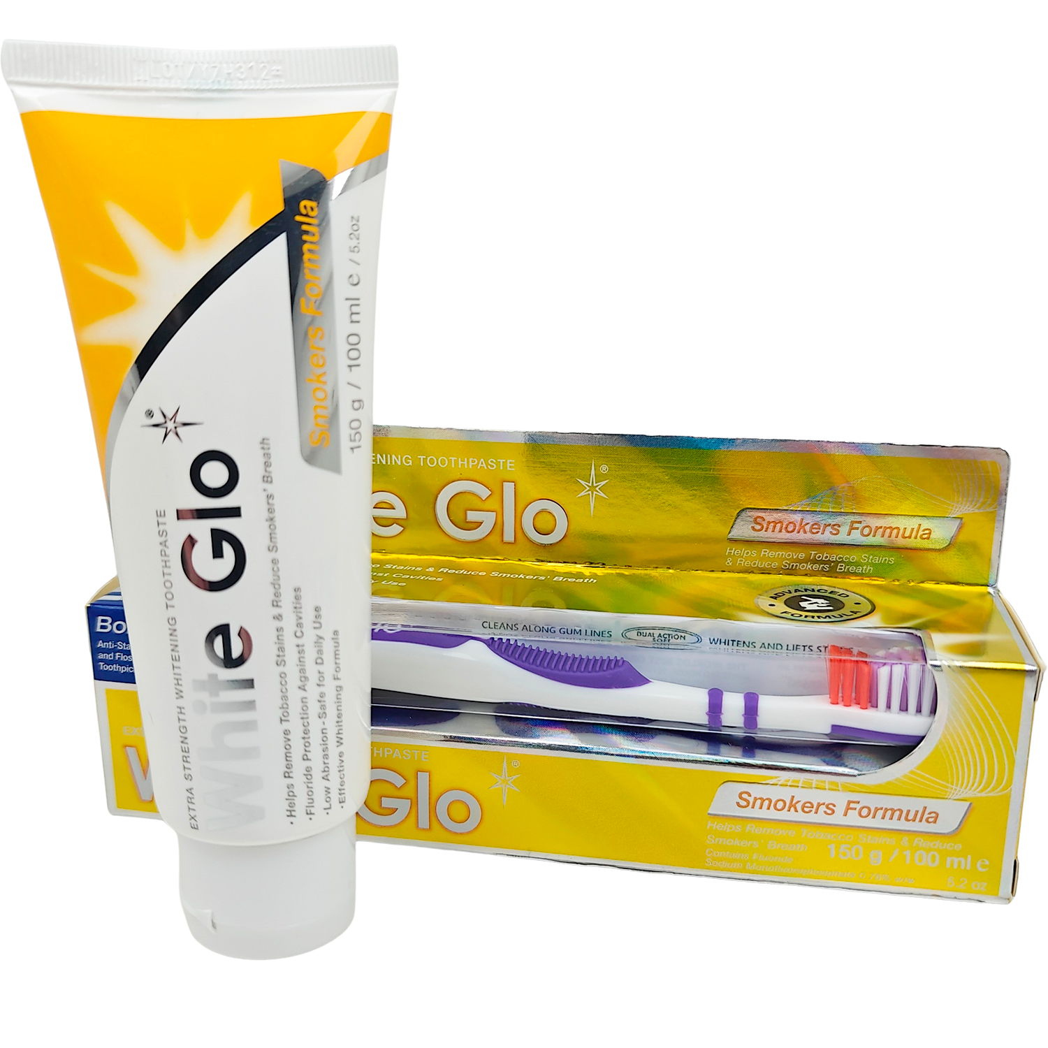 Zahnaufhellende Zahnpasta WHITE GLO Smokers Formula 100ml + Zahnbürste