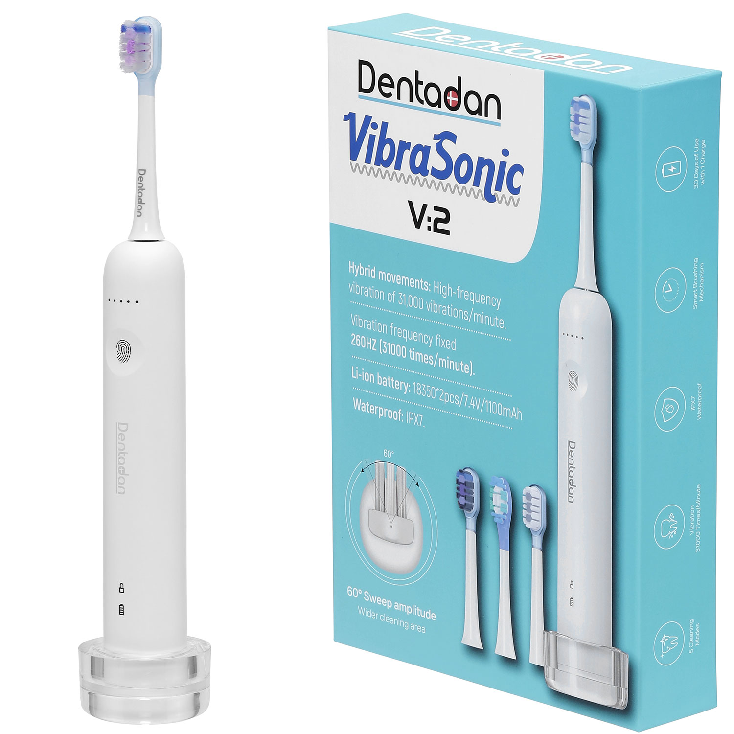 Dentadan VibraSonic V:2 Elektrische Zahnbürste inkl. 3 Bürstenköpfe