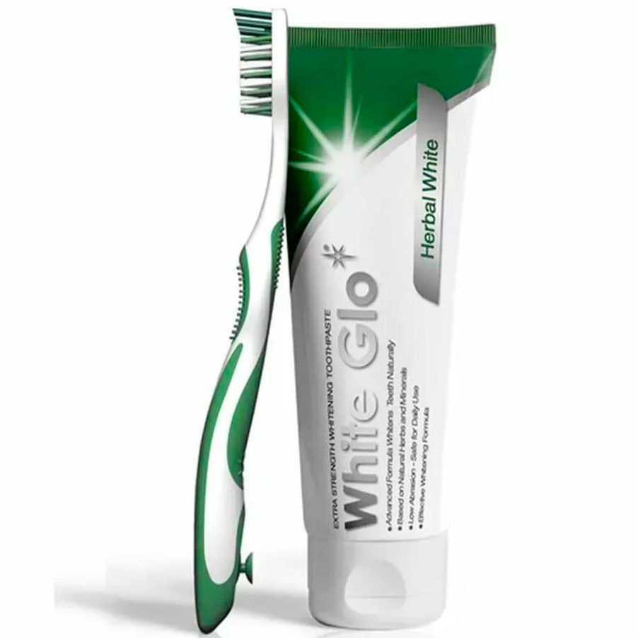 Tandblegning Tandpasta WHITE GLO Herbal White 100ml + Tandbørste
