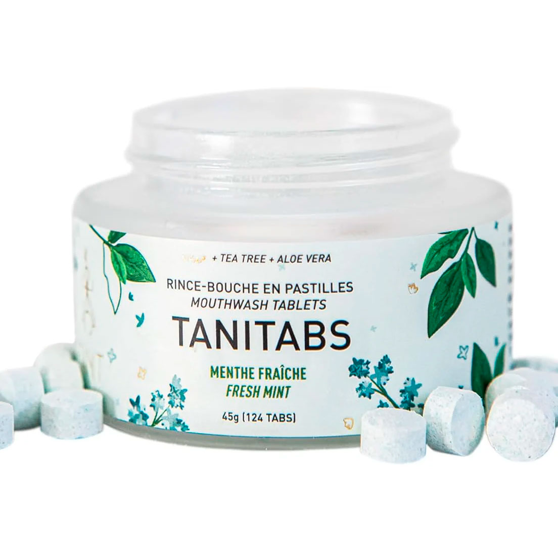 Naturlige Mundskyl Tabletter med Hydroxyapatit & Xylitol TANITABS Fresh Mint Reusable Jar 124 stk.