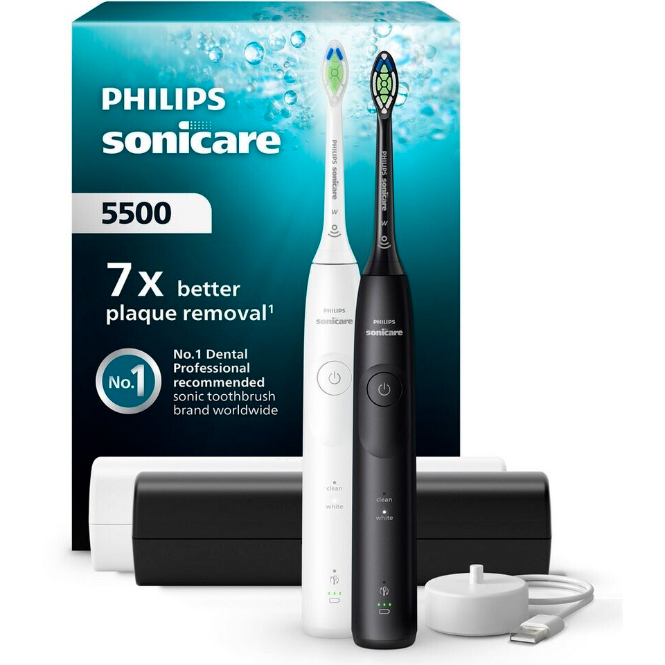 Philips Sonicare 5500 DUO El-tandbørster inkl. Rejseetuier Black/White