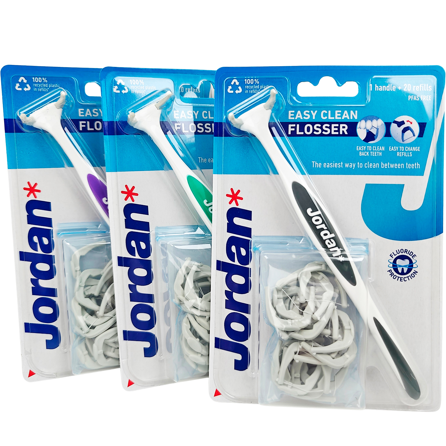 Jordan Easy Clean Flosser Zahnpasta Griff + 21 Nachfüllköpfe
