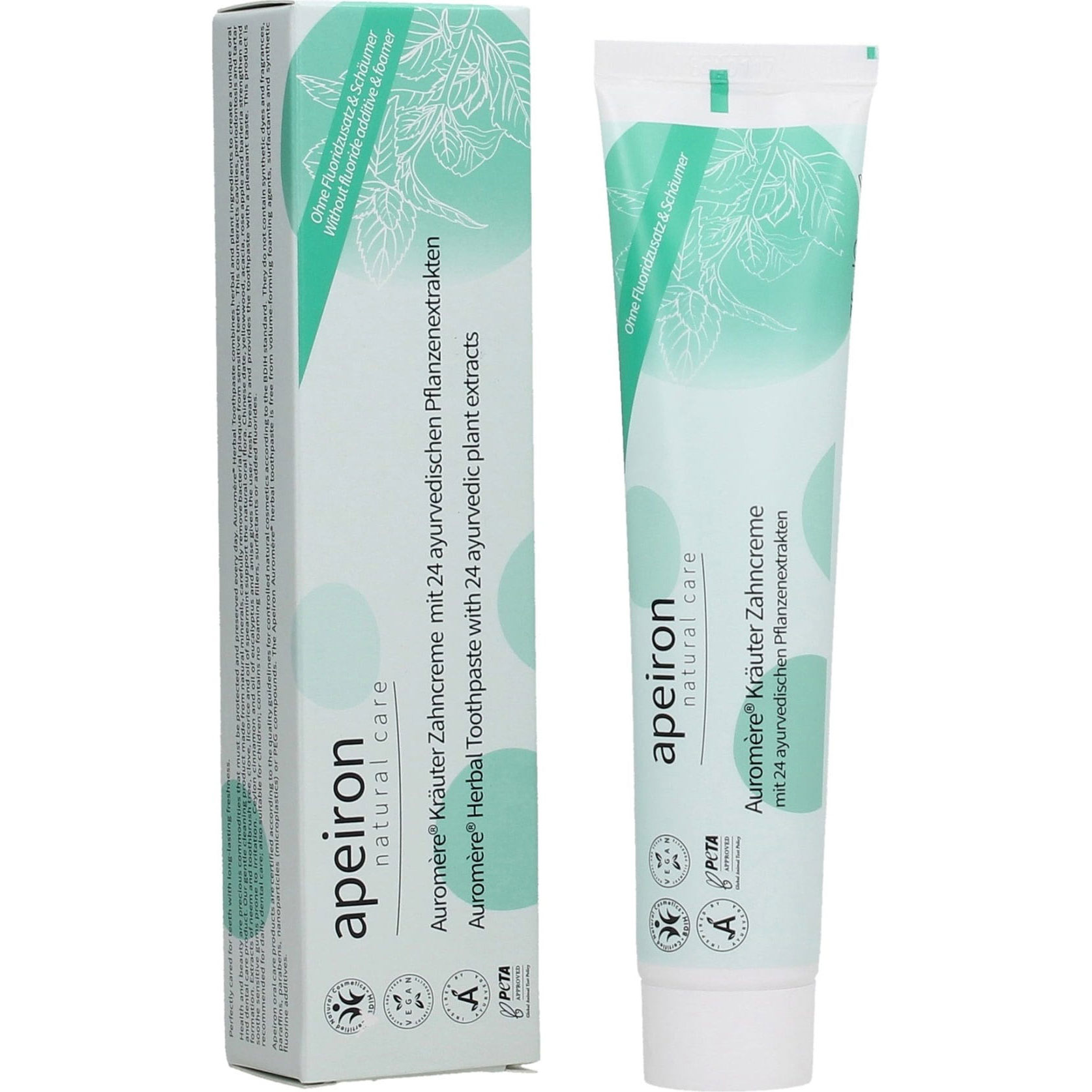 Apeiron Auromère Herbal Toothpaste Fluorfreie ayurvedische Kräuter-Zahnpasta mit 24 Pflanzenextrakten (75 ml)