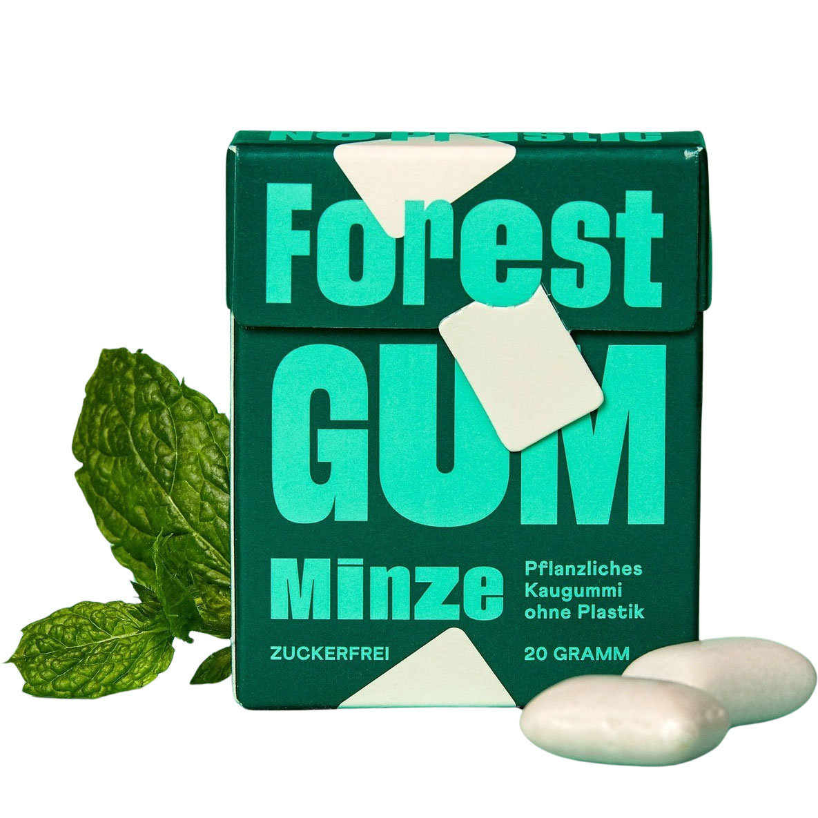 Forest Gum Minze Plastikfreier Kaugummi mit xylitol, natürlichem mint-Geschmack und pflanzenbasierter Kaugummibasis 20 g