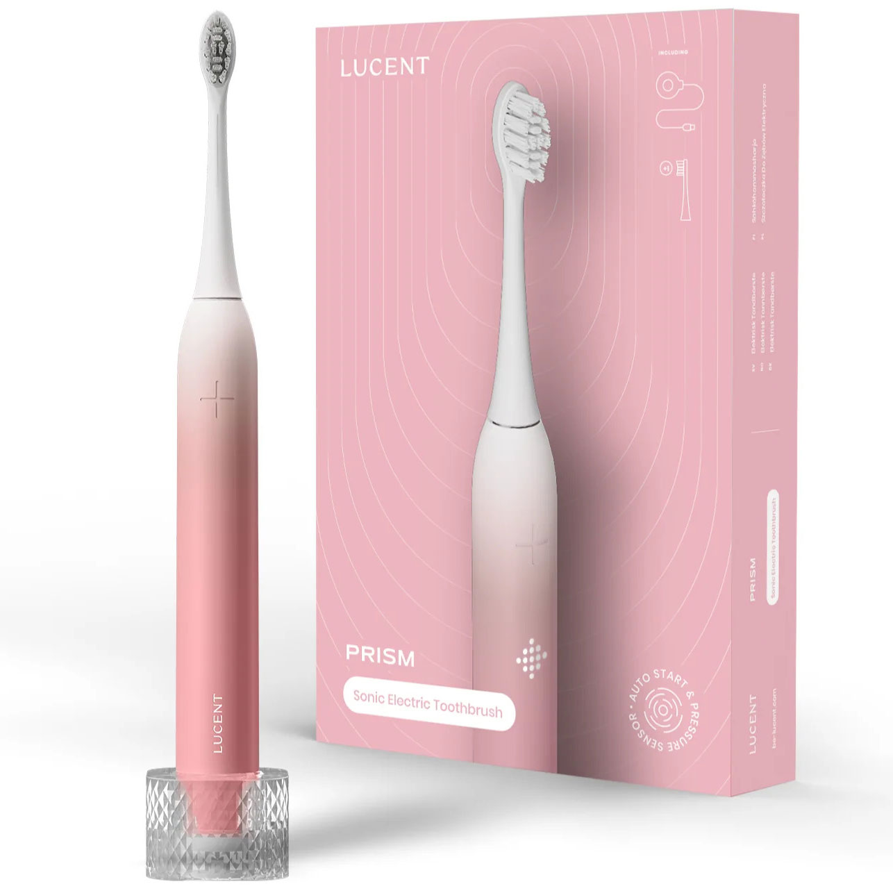 Lucent Prism Sonic Elektrische Zahnbürste Pink Bliss Intelligente sonische Reinigung mit automatischem Start und Drucksensor