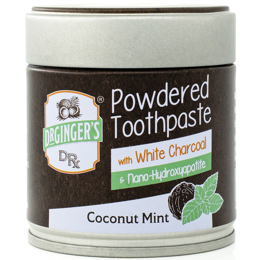 Dr. Ginger's Powdered White Charcoal & Hydroxyapatite Coconut Mint Tandpulver med hvidt aktivt kul (36g) - Dr. Ginger's Tandpasta