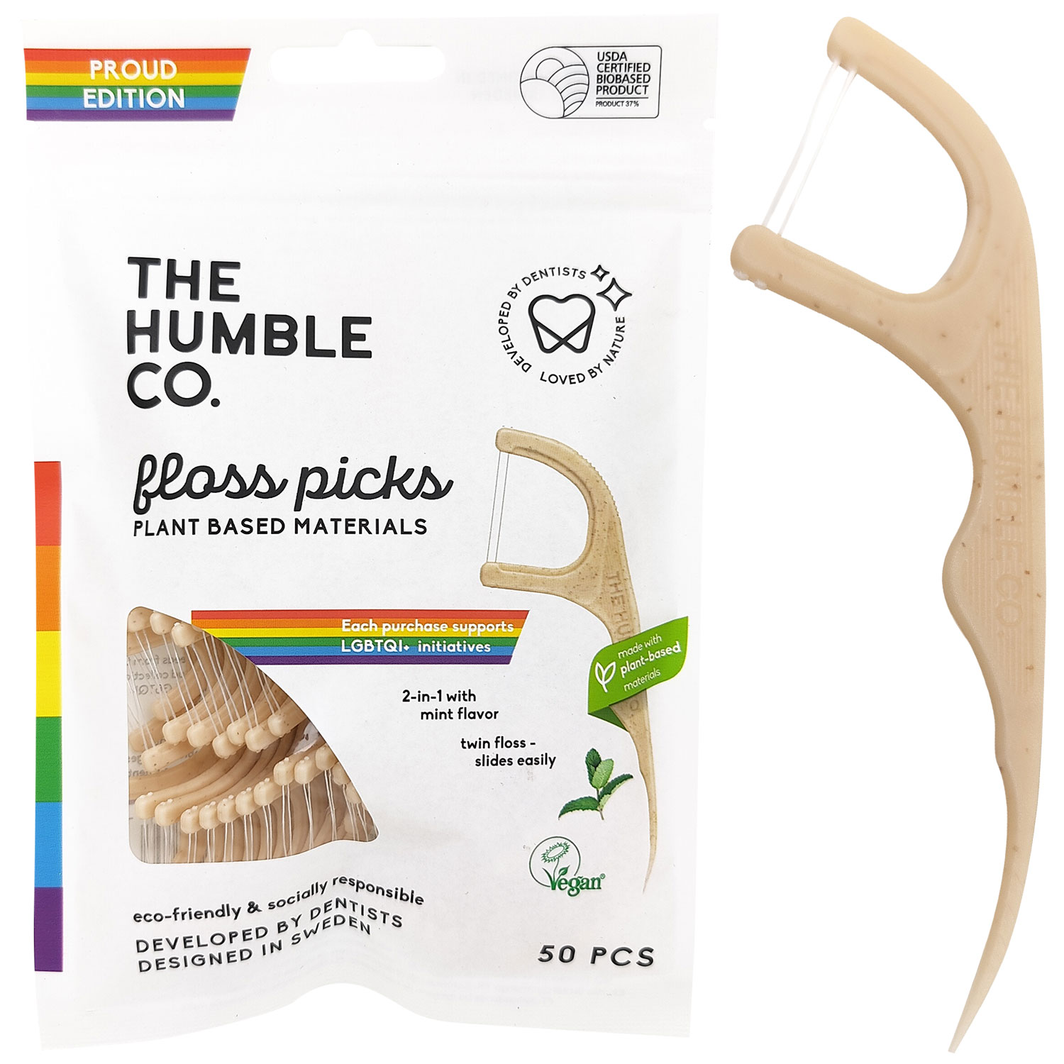 PFAS-freie Zahnseide, doppelsträngig The Humble Co. Flosser PROUD