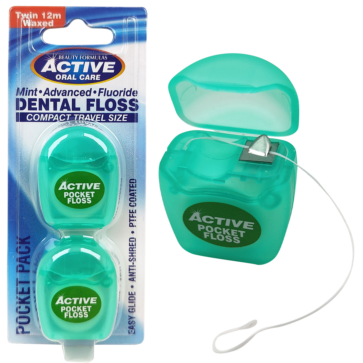 Tandtråd PTFE Vokset Active Oral Care Fluor 2 x 12 mtr.