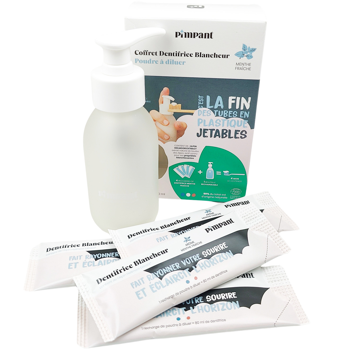 Natürliche Zahnpasta Pimpant Whitening Pumpflasche + 4 Nachfüller