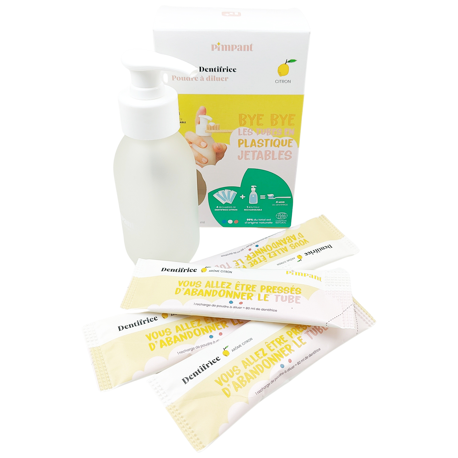 Naturlig Tandpasta Pimpant LEMON Pumpeflaske + 4 Refills