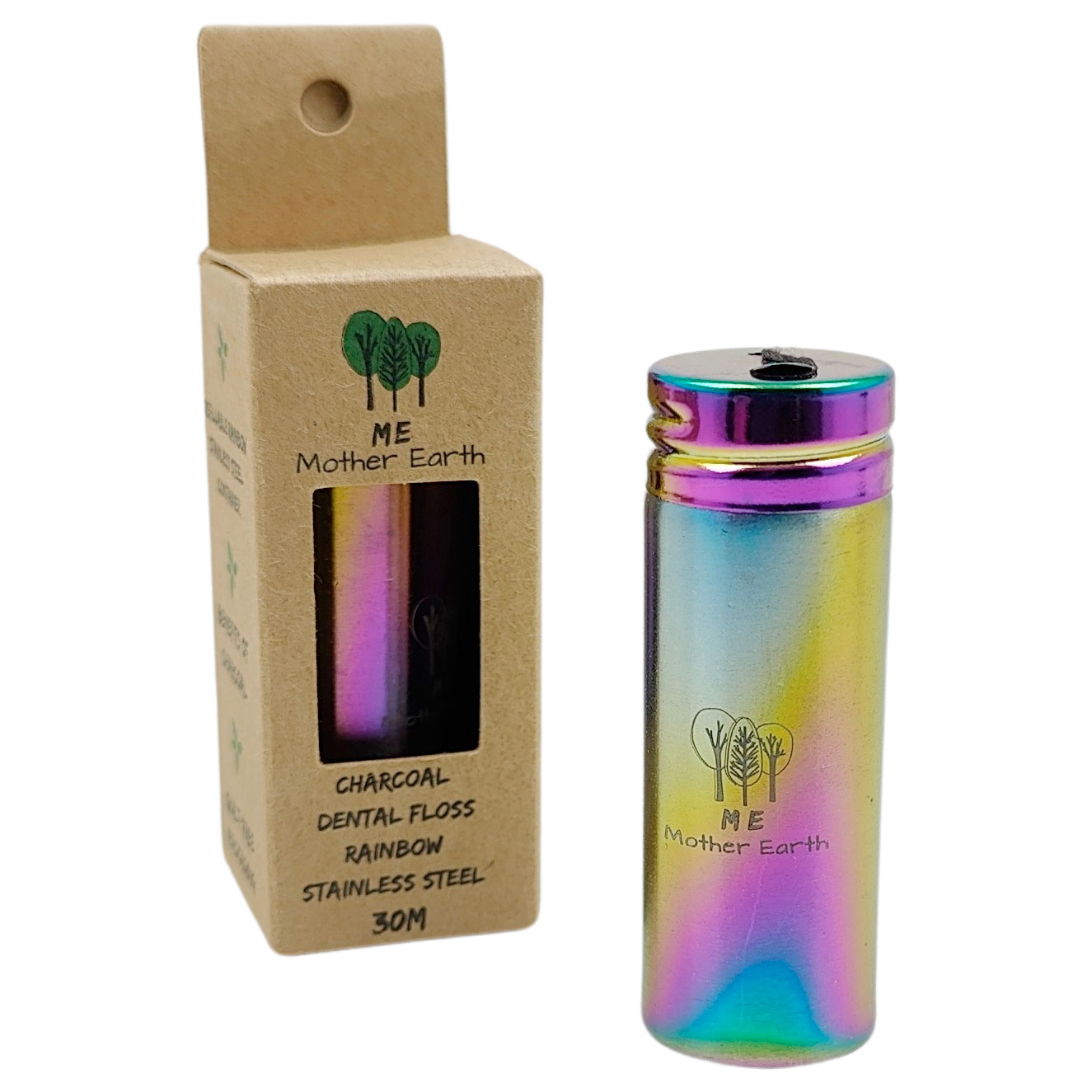 Nachhaltige Zahnseide Me Mother Earth 30 mtr. + Aluminiumspender Rainbow