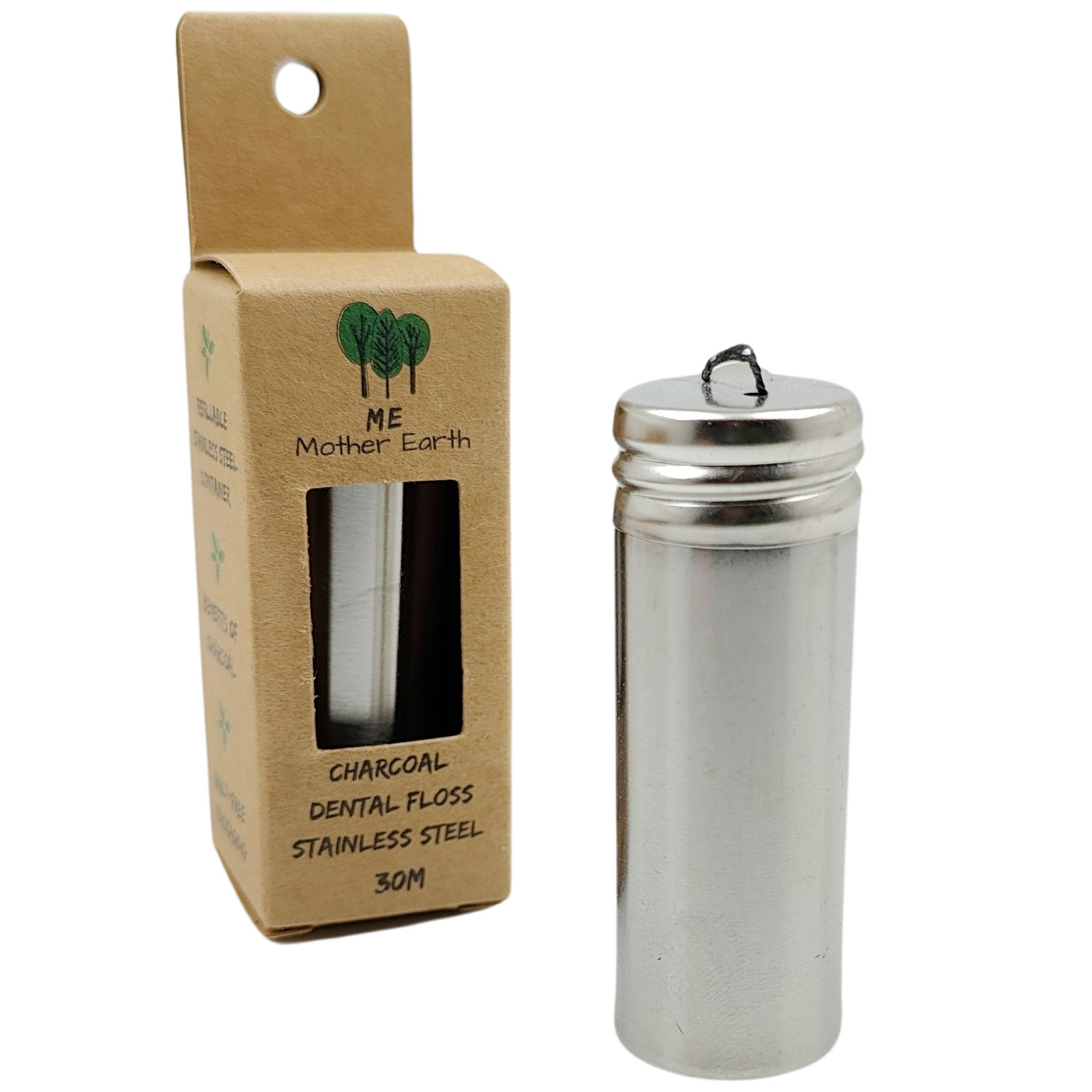 Bæredygtig Tandtråd Me Mother Earth 30 mtr. + Alumium-dispenser - Me Mother Earth Tandtråd - Tandtråd / Tandstikker / Flosser