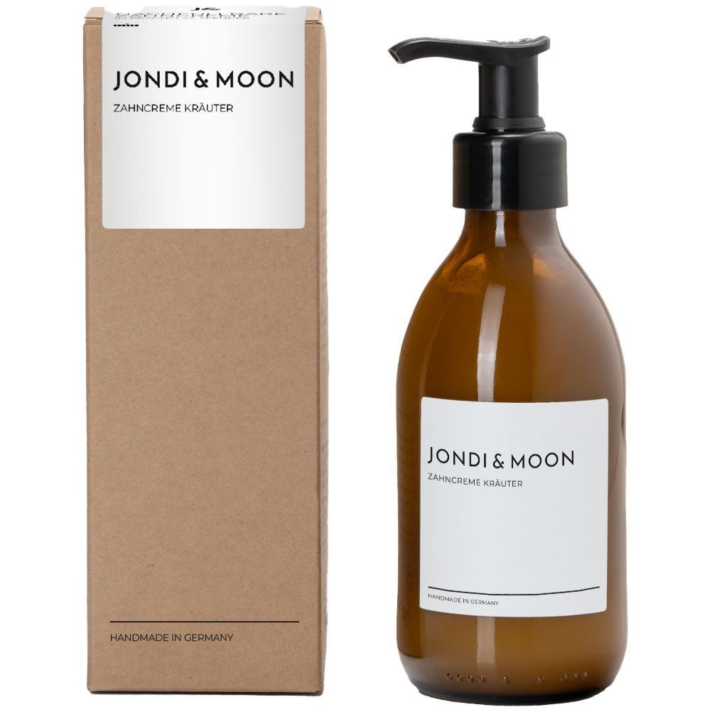 Natürliche Kräuterzahnpasta Jondi & Moon Kräuter Pumbe Flasche 250 ml.