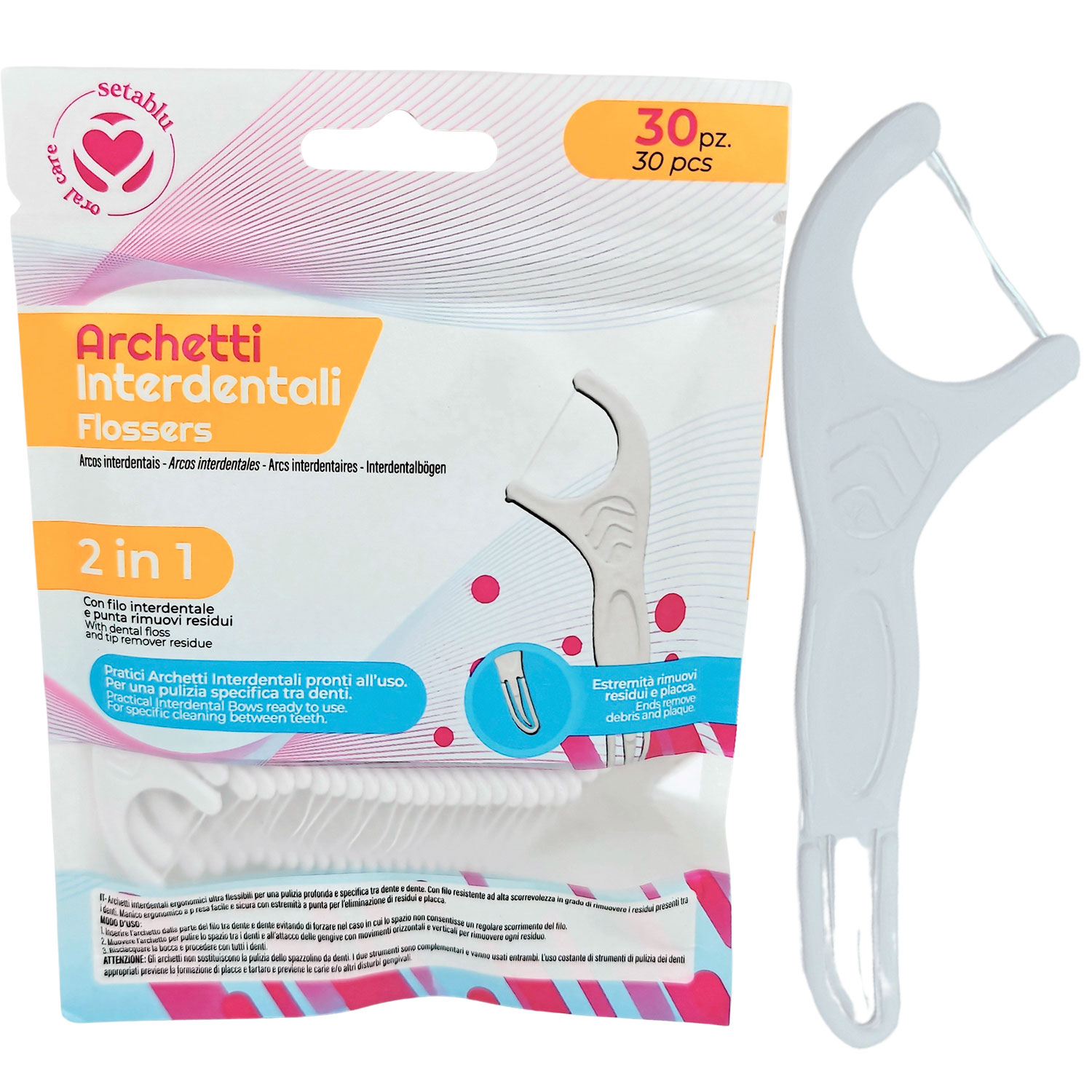 Zahnseidenklammern Setablu Arch 2 in 1 Flosser 30 Stk.
