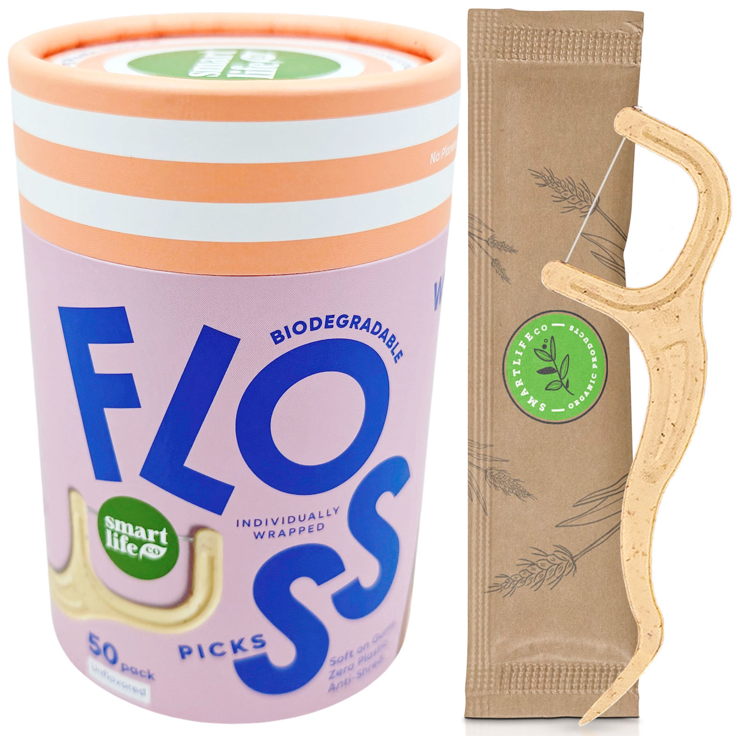 Nachhaltige Zahnseidenhalter verpackt SmartLifEco Flosser UNFLAVOURED 50 Stk.