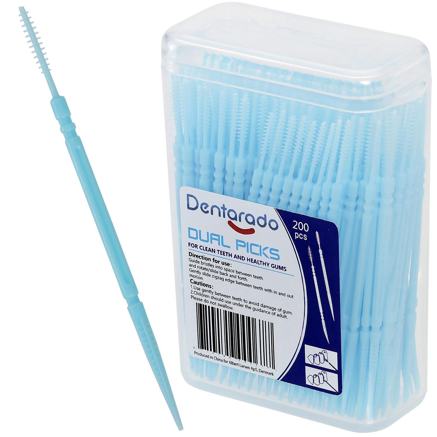 Dentarado Dual Picks 200 stk. Plasttandstikker med børste til mellemrum