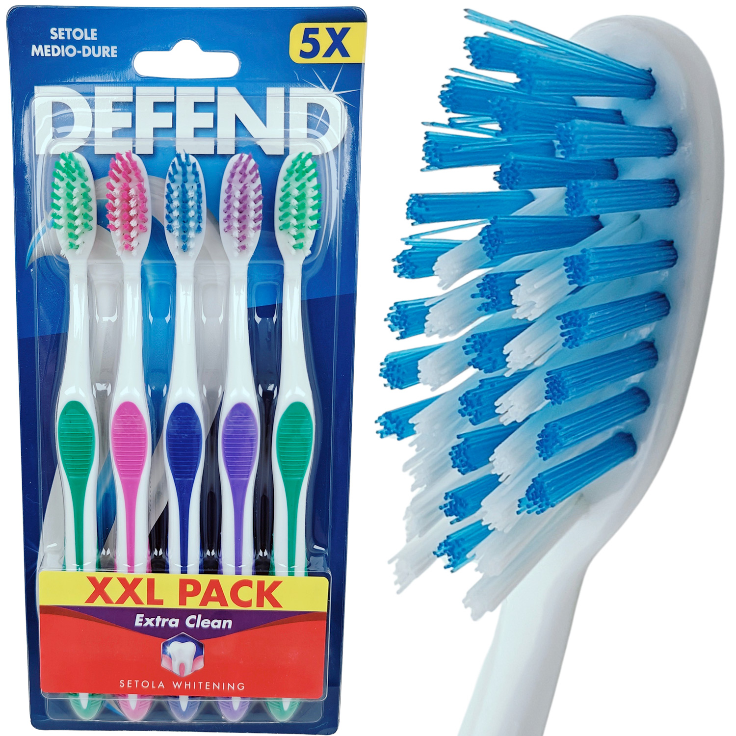 Whitening Zahnbürsten 5 Stück DEFEND Extra Clean Medium