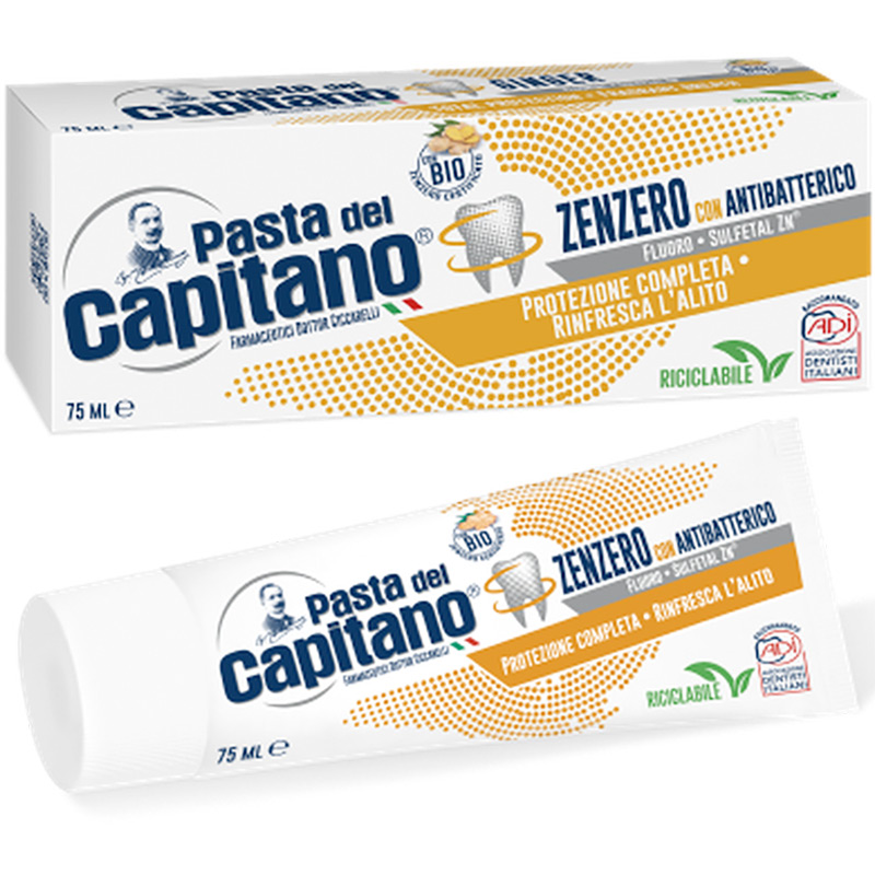 Italiensk Tandpasta PASTA DEL CAPITANO Ginger Antibacterial 75 ml.