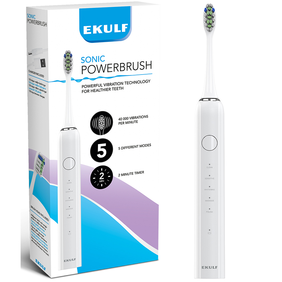 Ekulf PowerBrush SONIC Elektrisk Tandbørste White