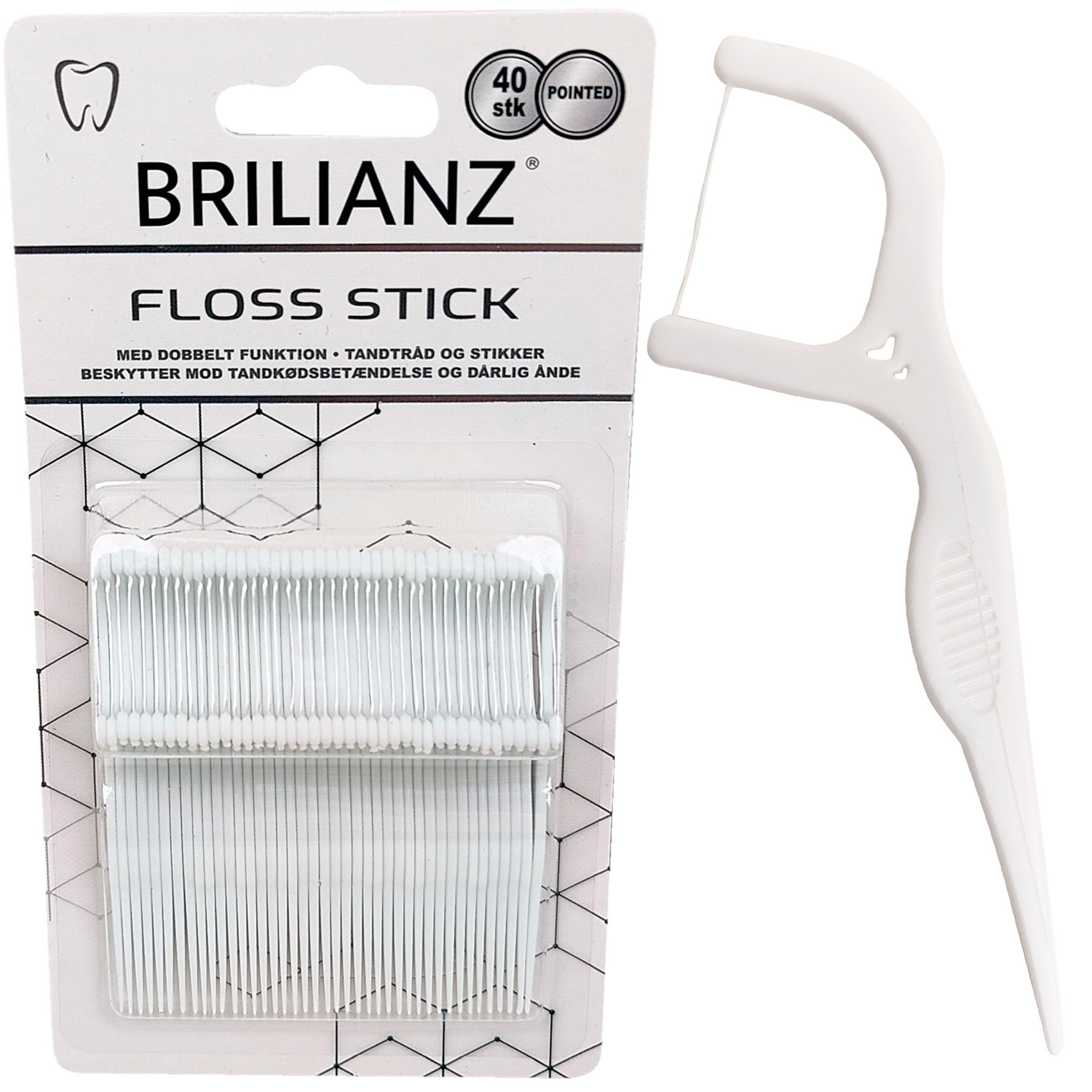 Tandtrådsbøjler Brillianz Floss Stick Pointed 40 stk.