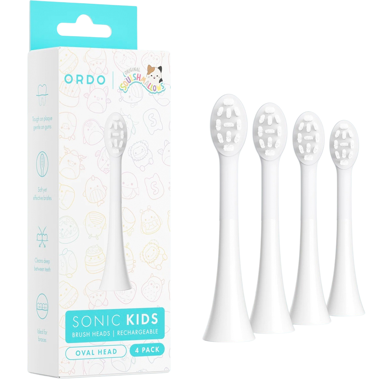 Bürstenköpfe für Ordo Sonic Kids Wiederaufladbare elektrische Zahnbürste für Kinder 4 Stk. White