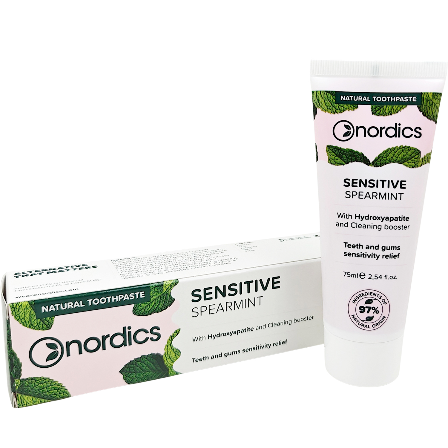 Natürliche Hydroxyapatite Zahnpasta NORDICS Sensitive Spearmint Remineralizing 75 ml