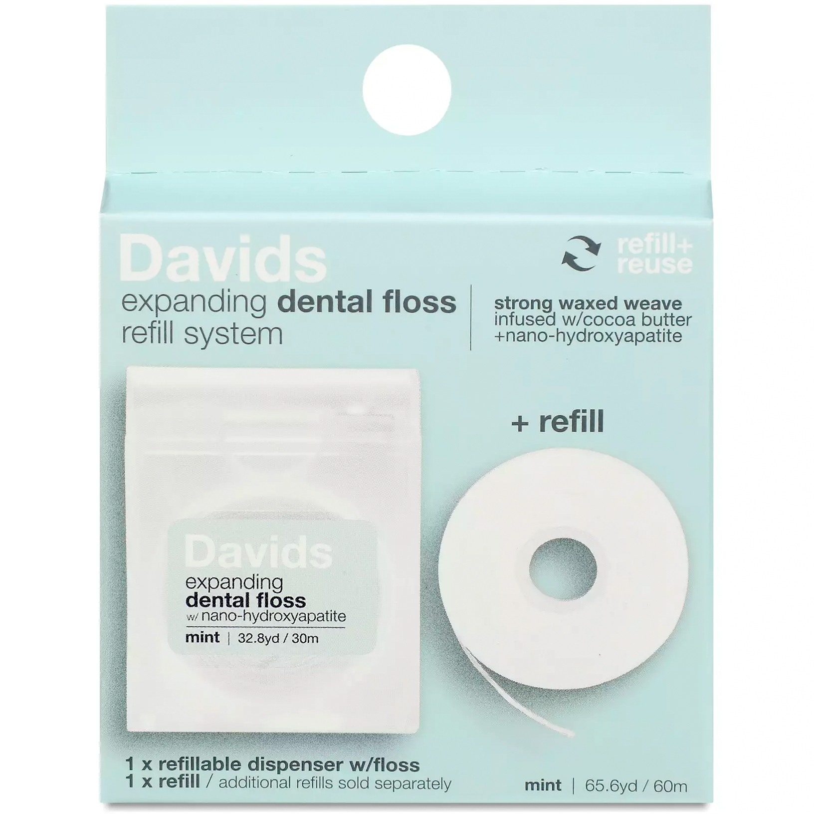 Zahnseide Nano-Hydroxylapatit DAVIDS Expanding Dispenser 30 mtr. + Refill