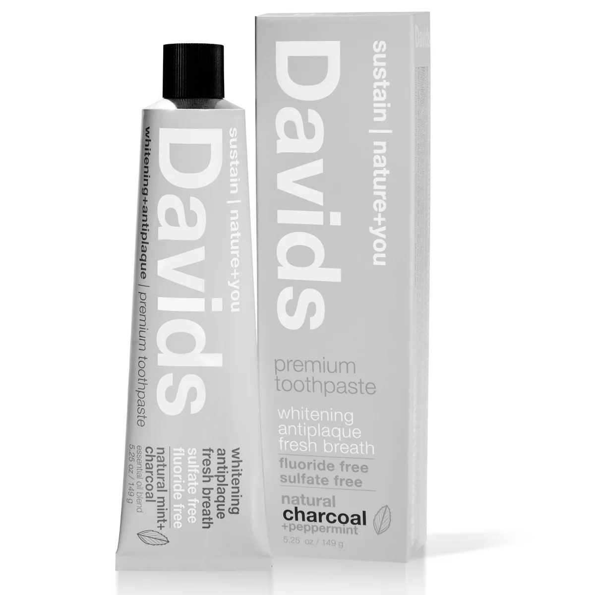 Naturlig Whitening Tandpasta DAVIDS Charcoal+Peppermint 149g