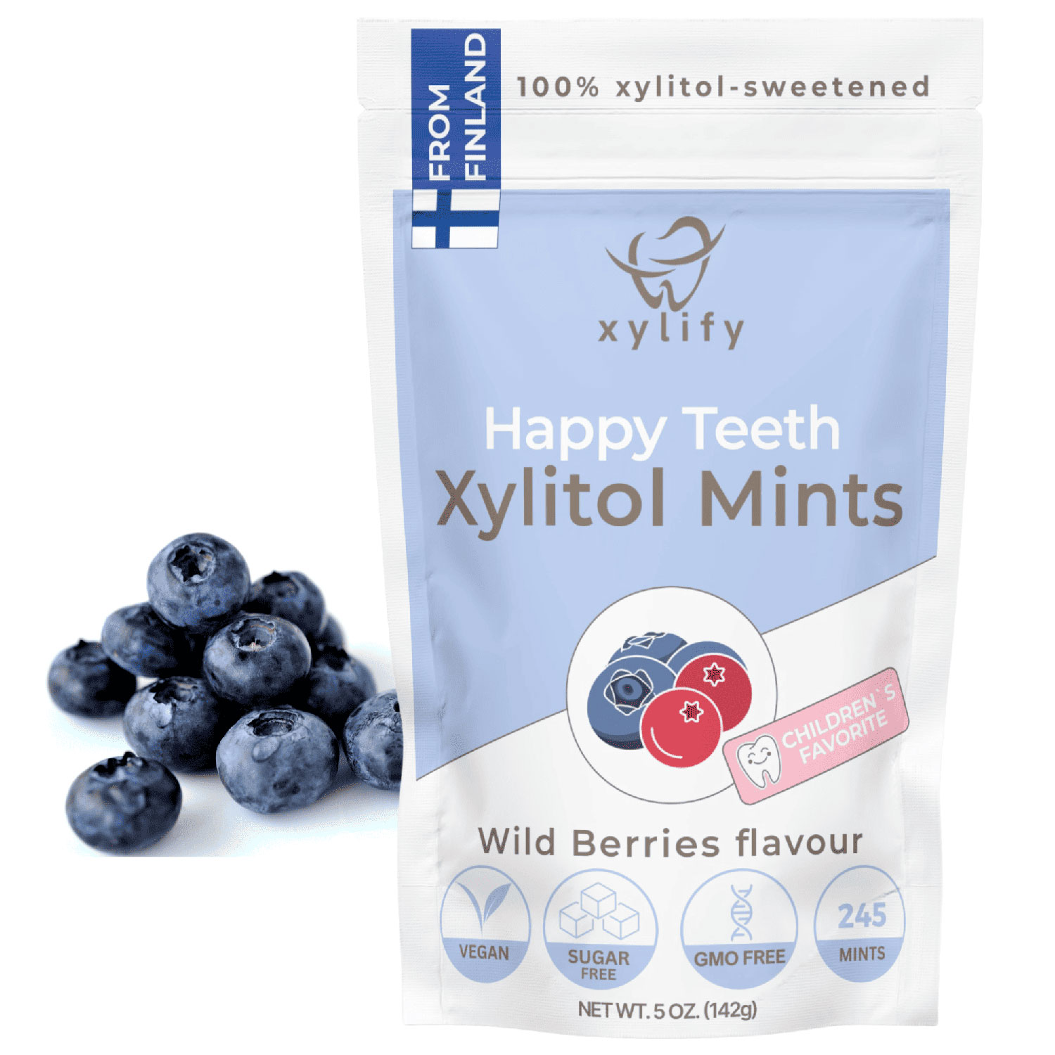 Xylitol Lutschtabletten XYLIFY Happy Teeth Mints Wild Berries 245 Stk.