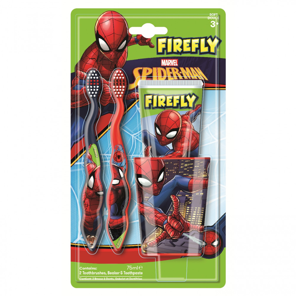 Spider-Man Zahnbürsten + Zahnpasta + Zahnbecher FIREFLY