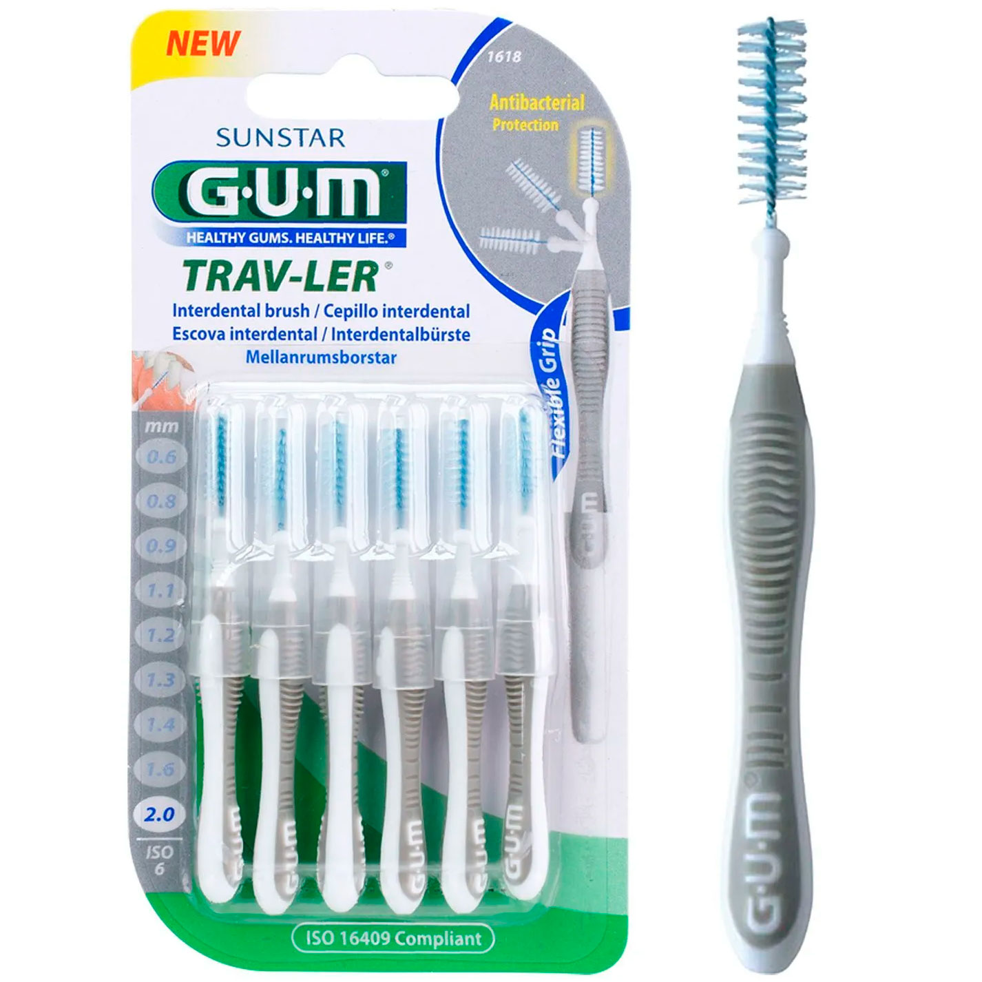 GUM TravLer Mellemrumsbørster 2.0 mm ISO 6 GRÅ