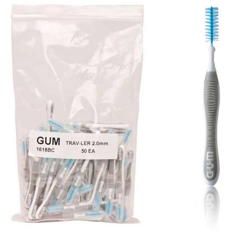 50 stk. GUM TravLer Mellemrumsbørster 2.0 mm ISO 6 GRÅ