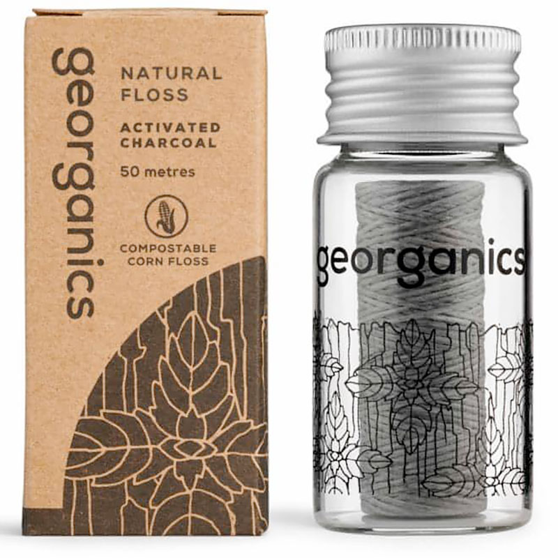 Bæredygtig Tandtråd Georganics Charcoal Glasdispenser