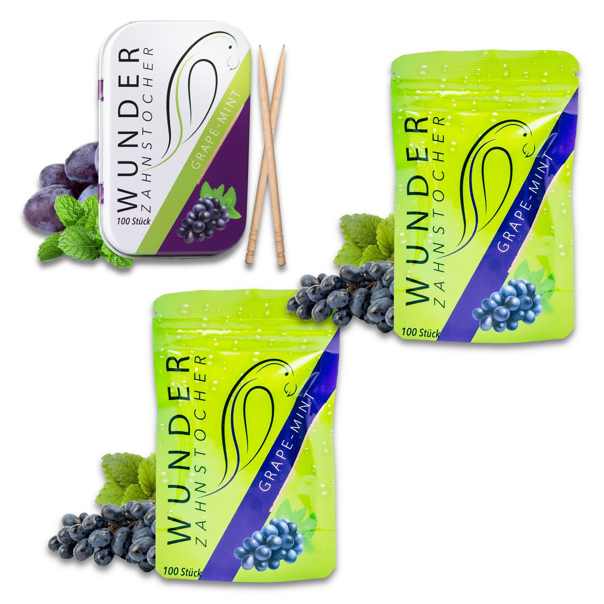 Wunder Tandstikker Med Smag Grape Mint Sampak
