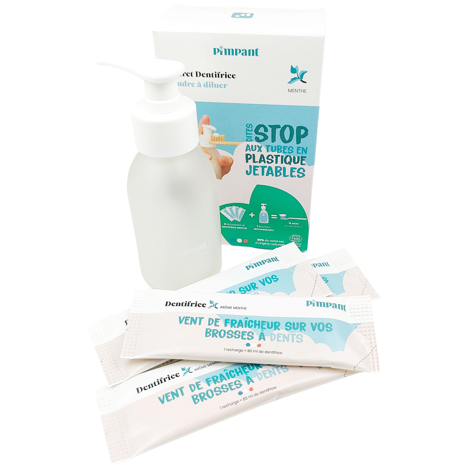 Naturlig Tandpasta Pimpant Mint Pumpeflaske + 4 Refills