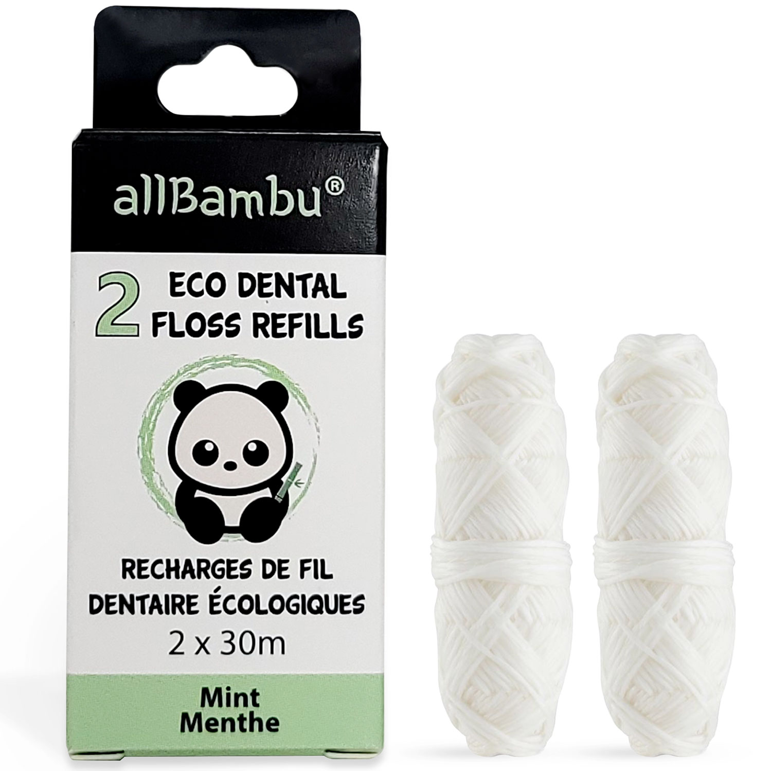 Nachhaltige Zahnseide AllBambu Mint Nachfüllpackung 2 x 30 mtr.