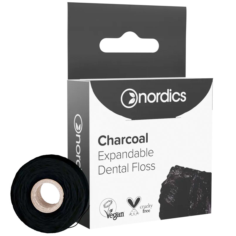 Nachhaltige Zahnseide ohne PFAS Nordics Expandable Charcoal 30 mtr.