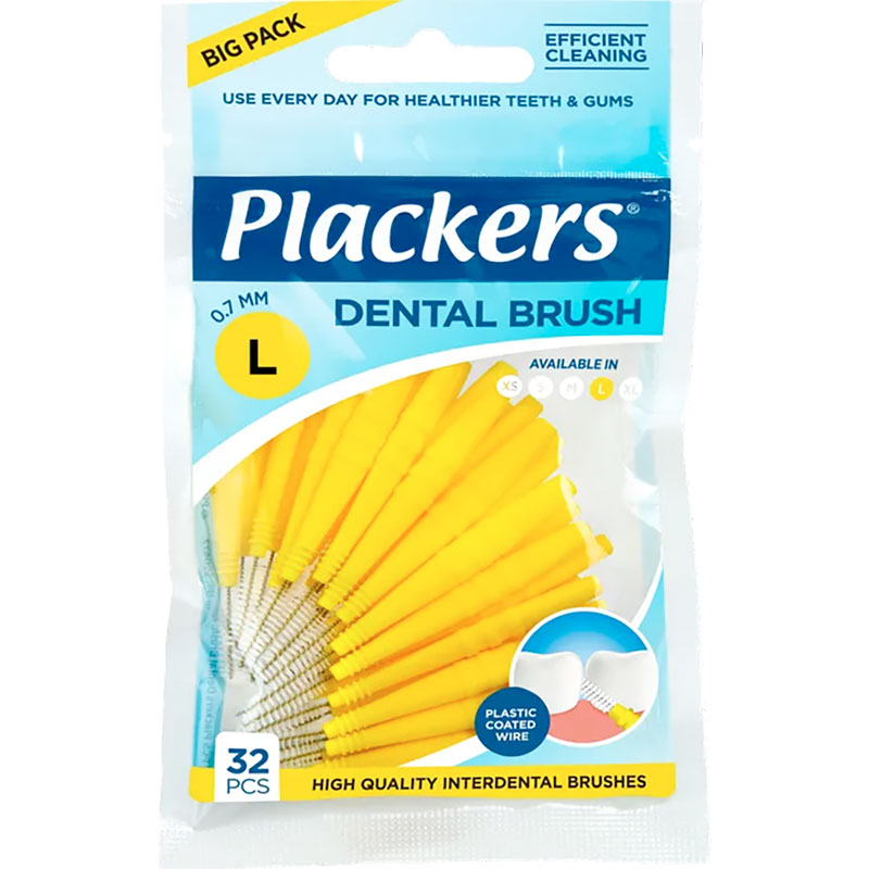 32 Stk. Mellemrumsbørster Plackers Dental Brush 0.7 mm ISO 4 GELB