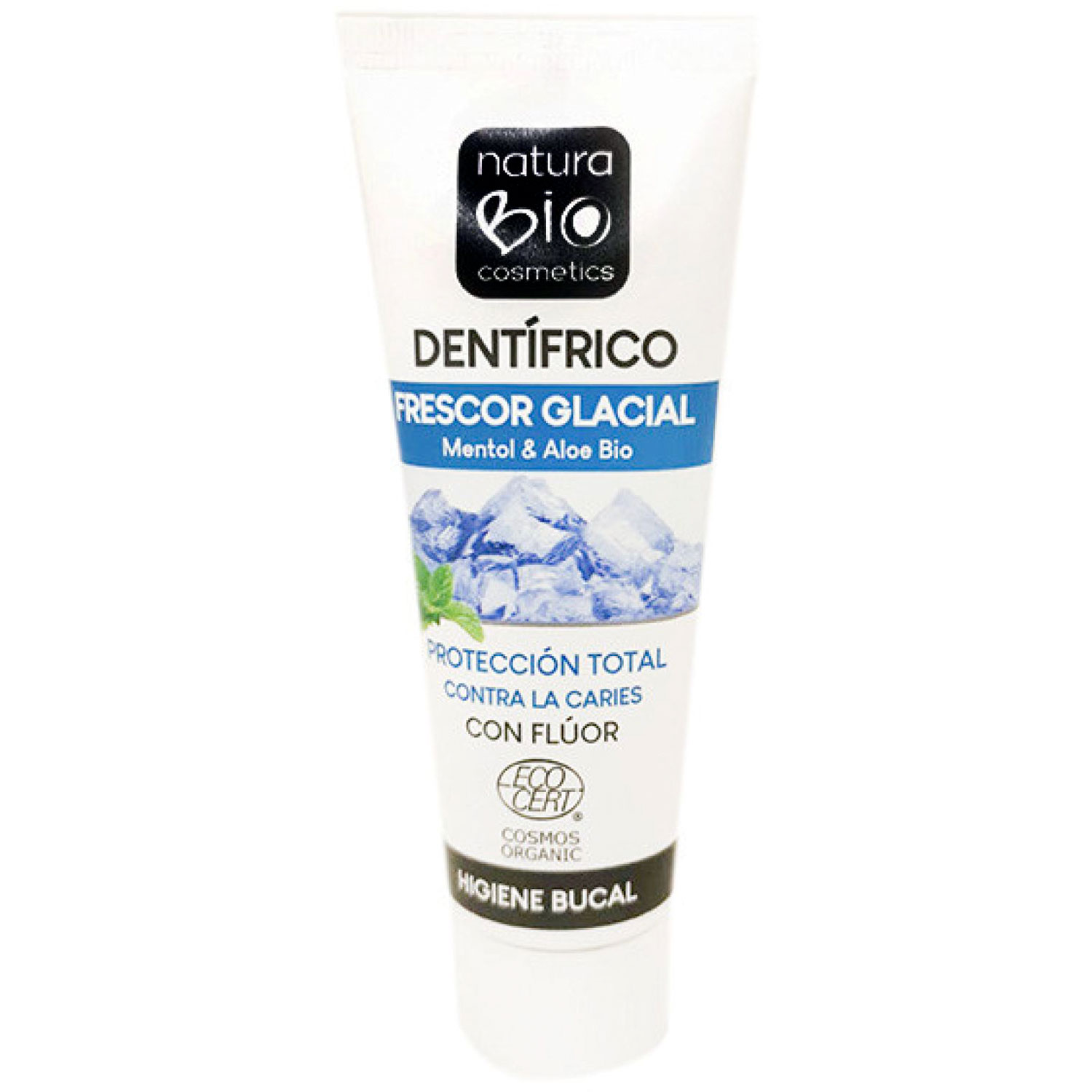 Bio-Zahnpasta Naturabio Gletscherfrische Mint Menthol Fluor 75 ml.