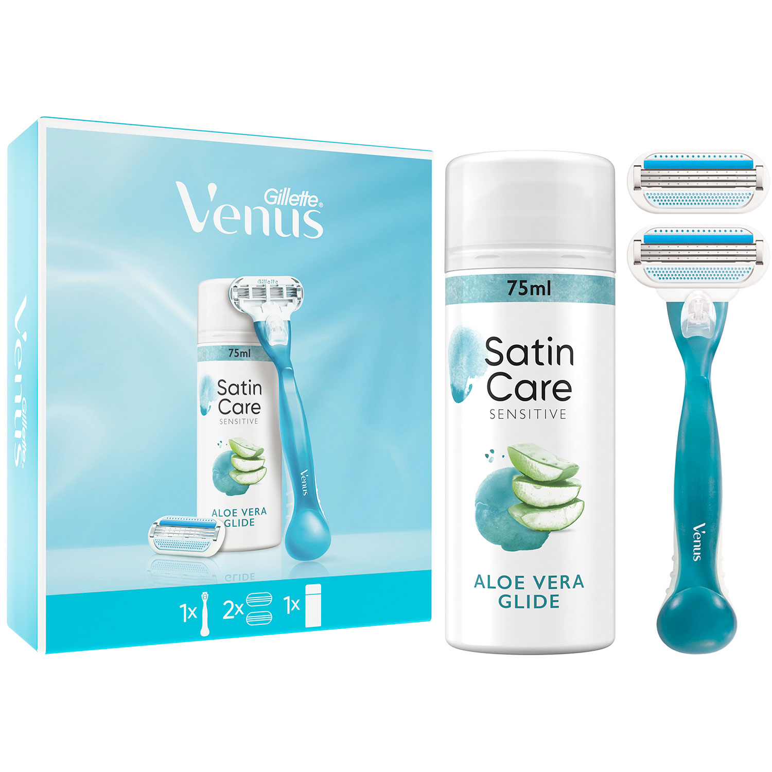 Gillette Satin Geschenkset Venus Smooth Rasierschaber + Extraklinge + Rasiergel 75 ml.