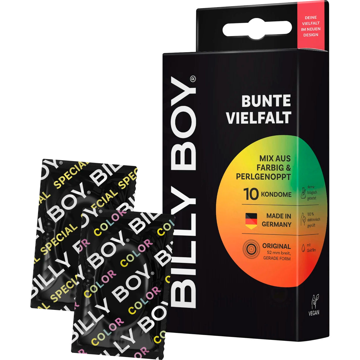 Farvede Kondomer Billy Boy Bunte Vielfalt 52 mm. 10 stk.