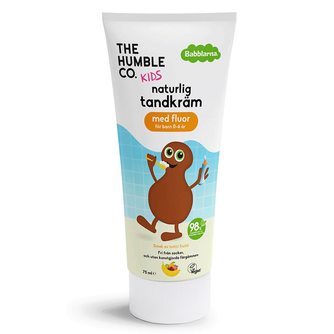 Natürliche Fluor Kinderzahnpasta THE HUMBLE CO. Babblarn Tutti Frutti 75 ml.