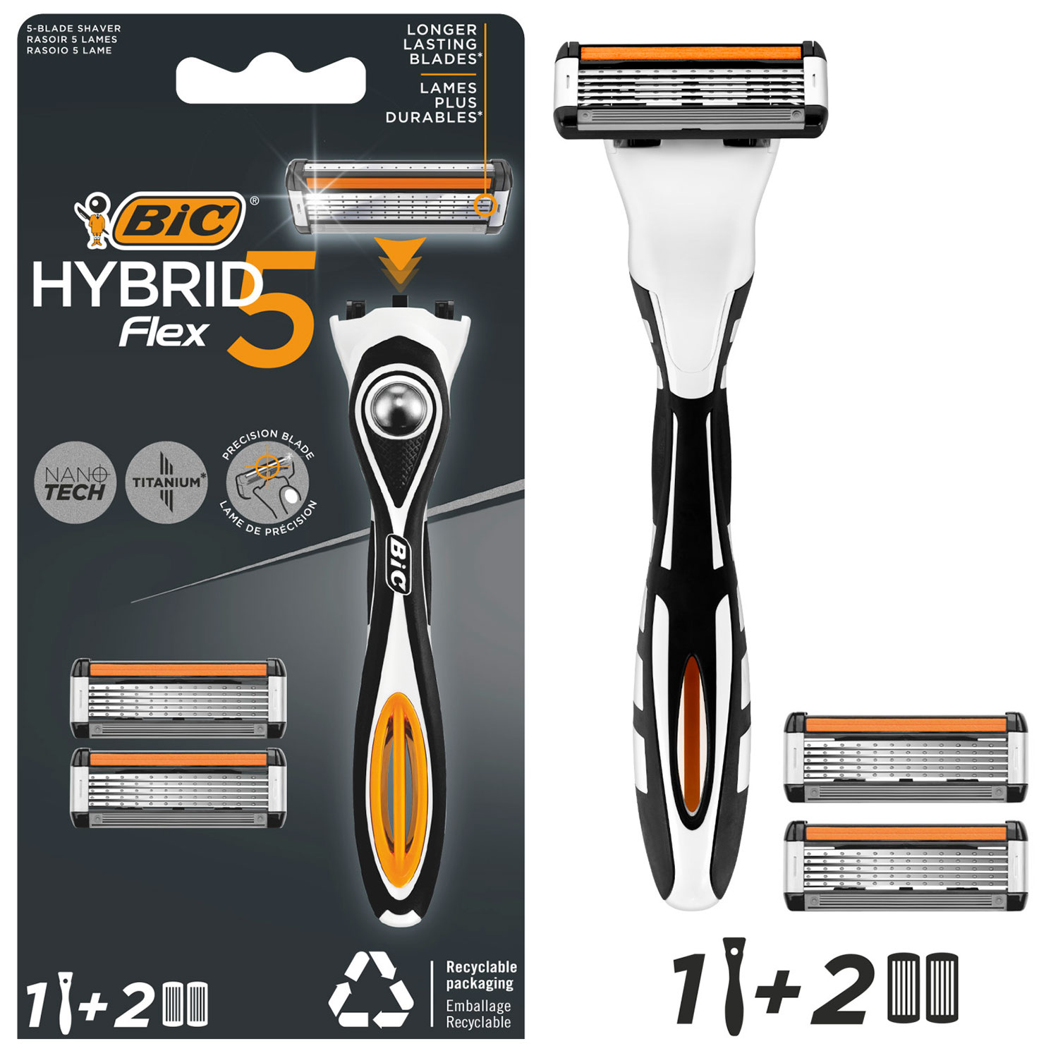 BIC Hybrid Flex 5 Rasierer + 2 Rasierklingen
