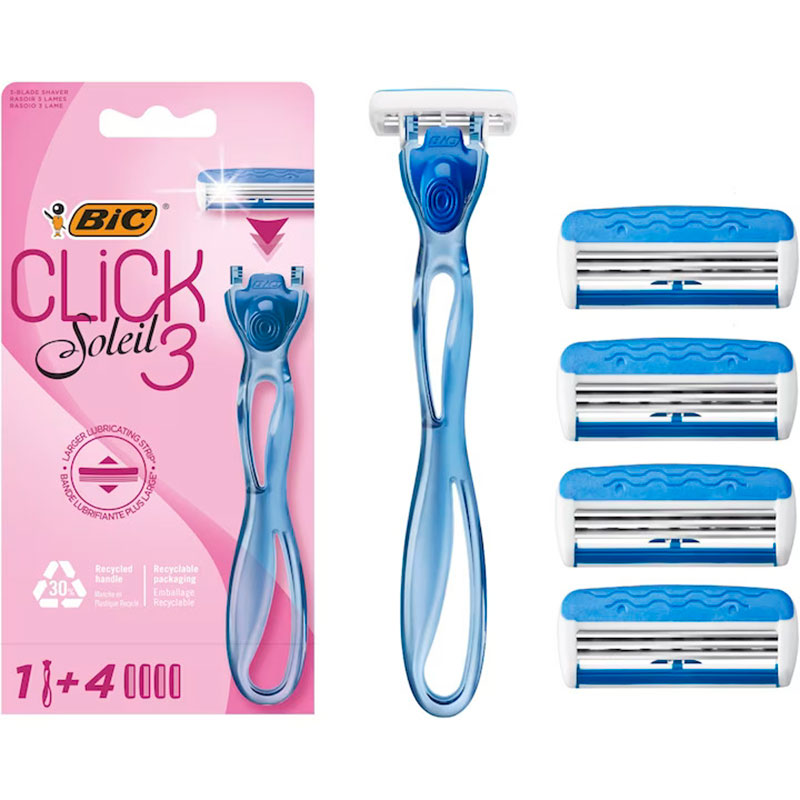 BIC 3 Click Soleil Barberskraber + 4 Barberblade