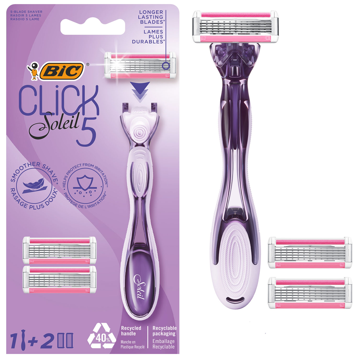 BIC 5 Click Soleil Barberskraber + 2 Barberblade