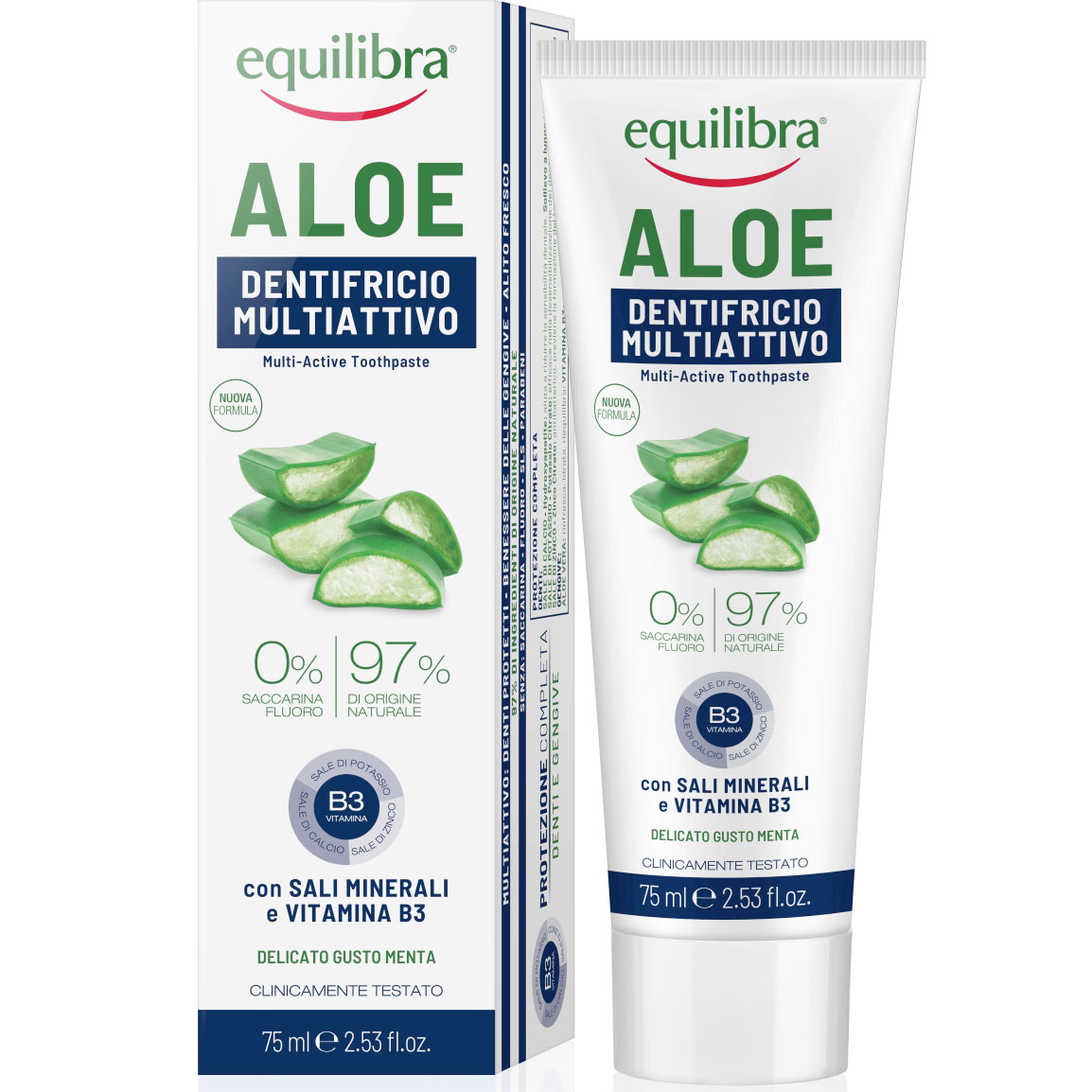 Naturlig Aloe Vera Tandpasta Equilibra Xylitol Triple Action 75 ml.