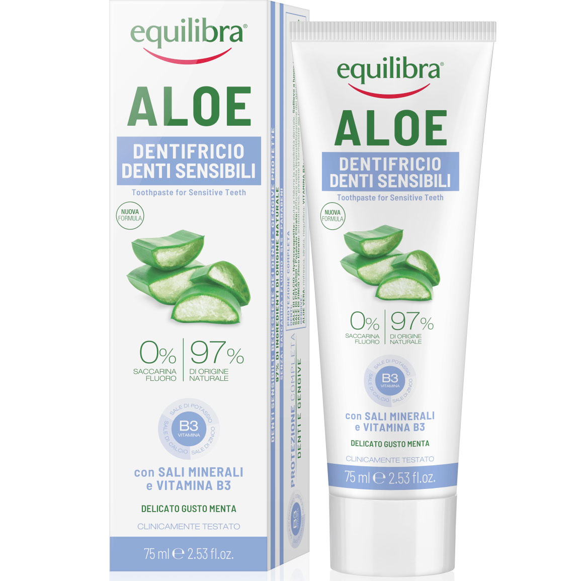 Natürliche Aloe Vera Zahnpasta Equilibra SENSITIV Xylitol 75 ml.