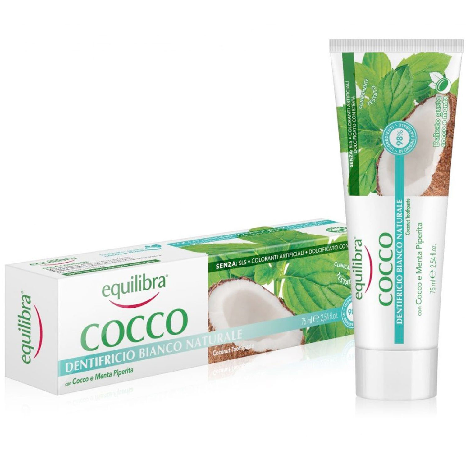 Naturlig Aloe Vera Tandpasta Equilibra Natural White Coconut 75 ml.