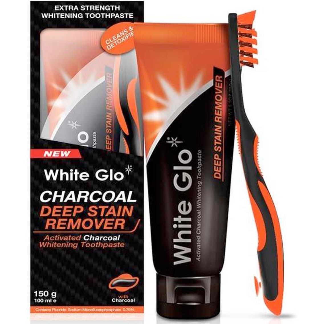 Tandblegning Tandpasta + Tandbørste White Glo CHARCOAL Deep Stain Remover