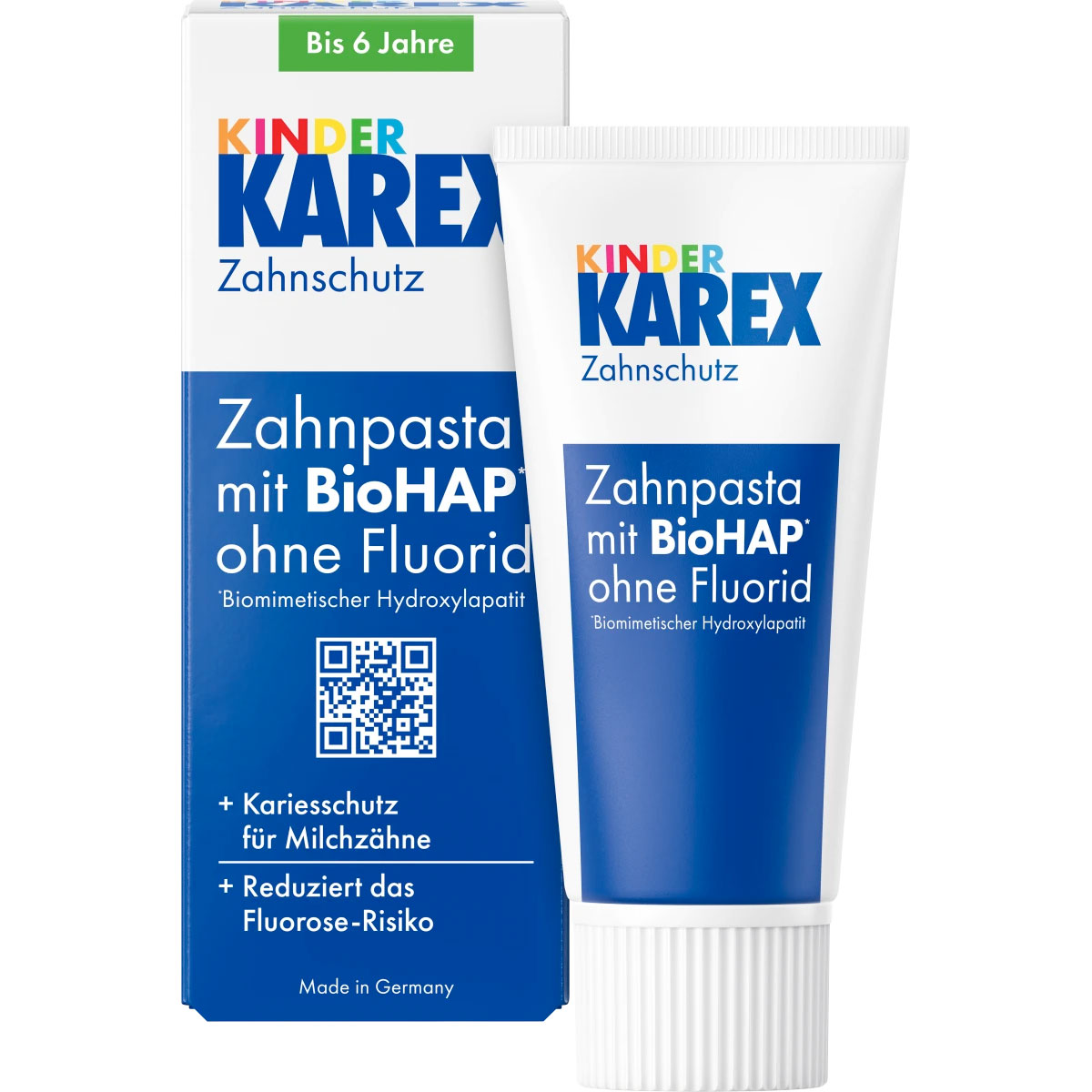 Hydroxyapatite Kinderzahnpasta KAREX BioHAP Xylitol Fluoridfrei 0-6 Jahre 50 ml.